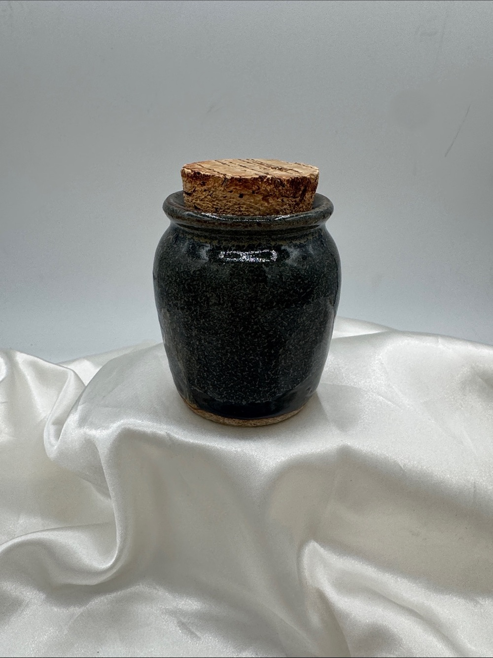 Handcrafted Brinker Green Ceramic Jar with Cork, signed